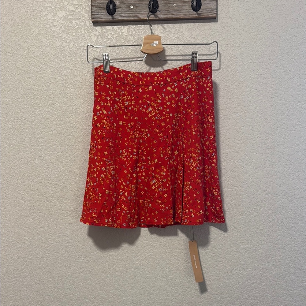 Reformation Red Floral Skater Skirt